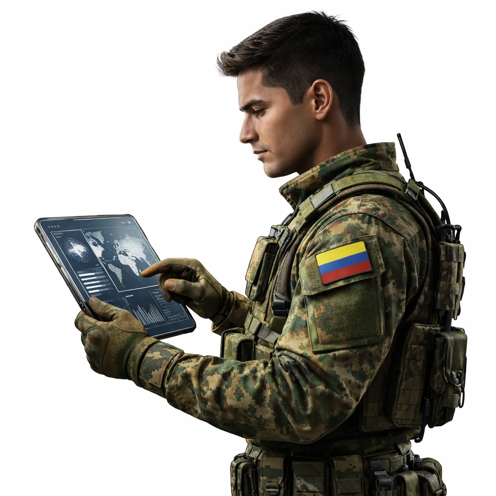 Soldado colombiano usando NEXXO Chat en campo