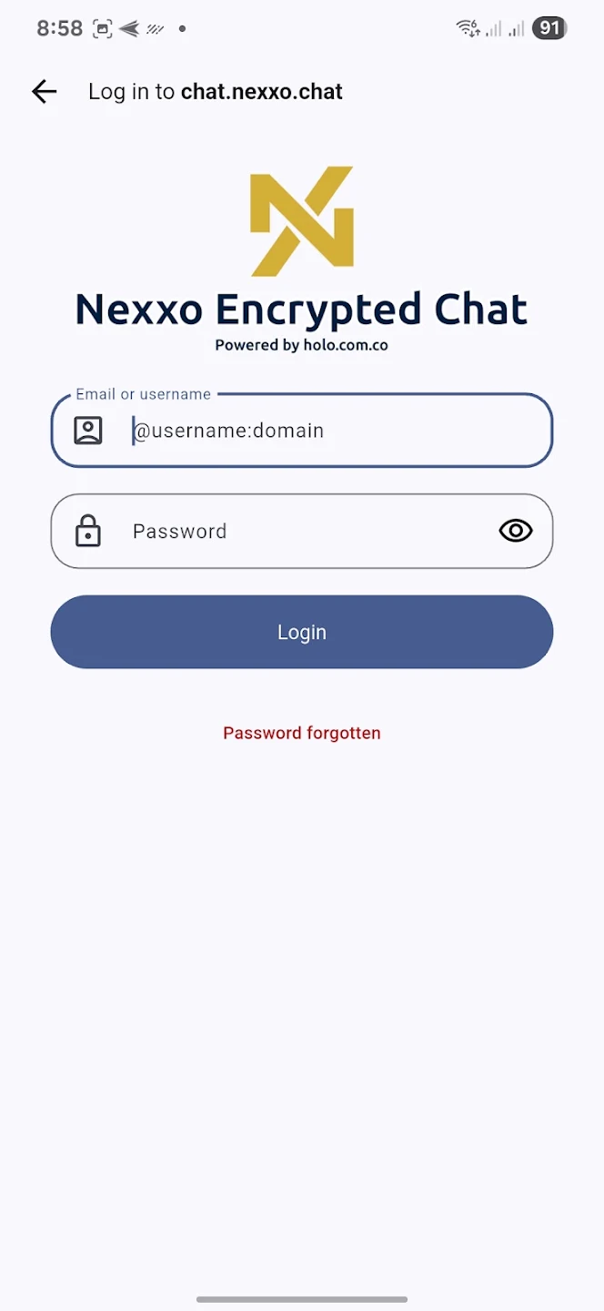 NEXXO Chat — Pantalla de login